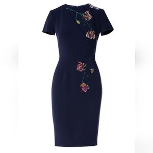 LUCIAN MATIS SHORT SLEEVE CREPE SLIP DRESS WITH CRYSTAL APPLIQUES SIZE 8‎ Medium